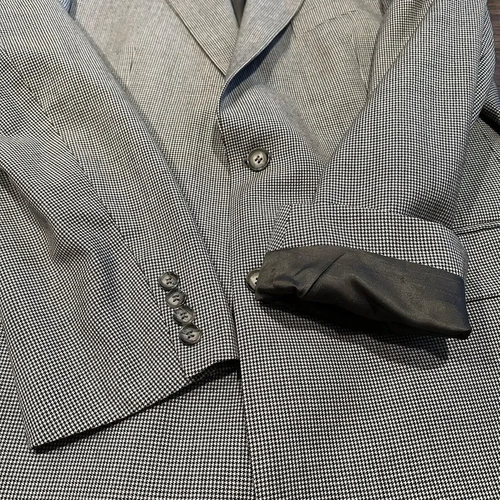 Brooks‎ Brothers 346 Blazer Sport Coat Mens 43L Wool Cashmere Houndstooth Gray
